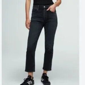 Womens Agolde Riley (Item- 716) Black Button-Fly High-Rise Straight Crop Jean 24